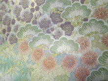 Load image into Gallery viewer, Fukuro Obi Gold Plum blossom Chrysanthemum Pine Tree Silk BB9W1
