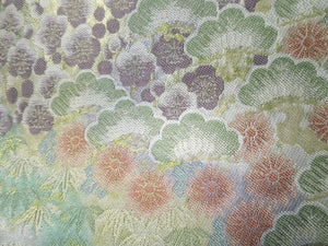 Fukuro Obi Gold Plum blossom Chrysanthemum Pine Tree Silk BB9W1