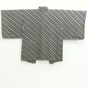 Haori Jacket Vintage(1950-1980) Black Dark Purple Full Shibori Stripes Silk #9216E2