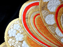 Load image into Gallery viewer, Fukuro Obi Vintage(1950-1980) Black Gold Chrysanthemum Silk BB112W7
