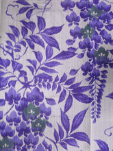 Load image into Gallery viewer, MKF#136 Silk Kimono Fabric Vintage(1920-1950) Meisen Flower Gray Purple 57.1x13.4in(145x34cm)
