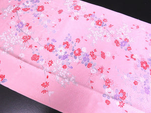 FF2612A Silk Kimono Fabric Vintage(1950-1980) Flower Pink 67.3x12.6in(171x32cm)