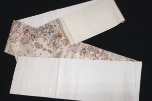Fukuro Obi Gold White Butterfly Chrysanthemum Silk BB147W9