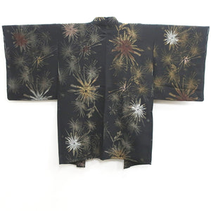 Haori Jacket Vintage(1950-1980) Black Pine Tree Silk #8987C4