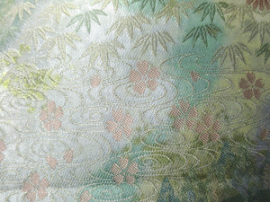 Fukuro Obi Gold Plum blossom Chrysanthemum Pine Tree Silk BB9W1