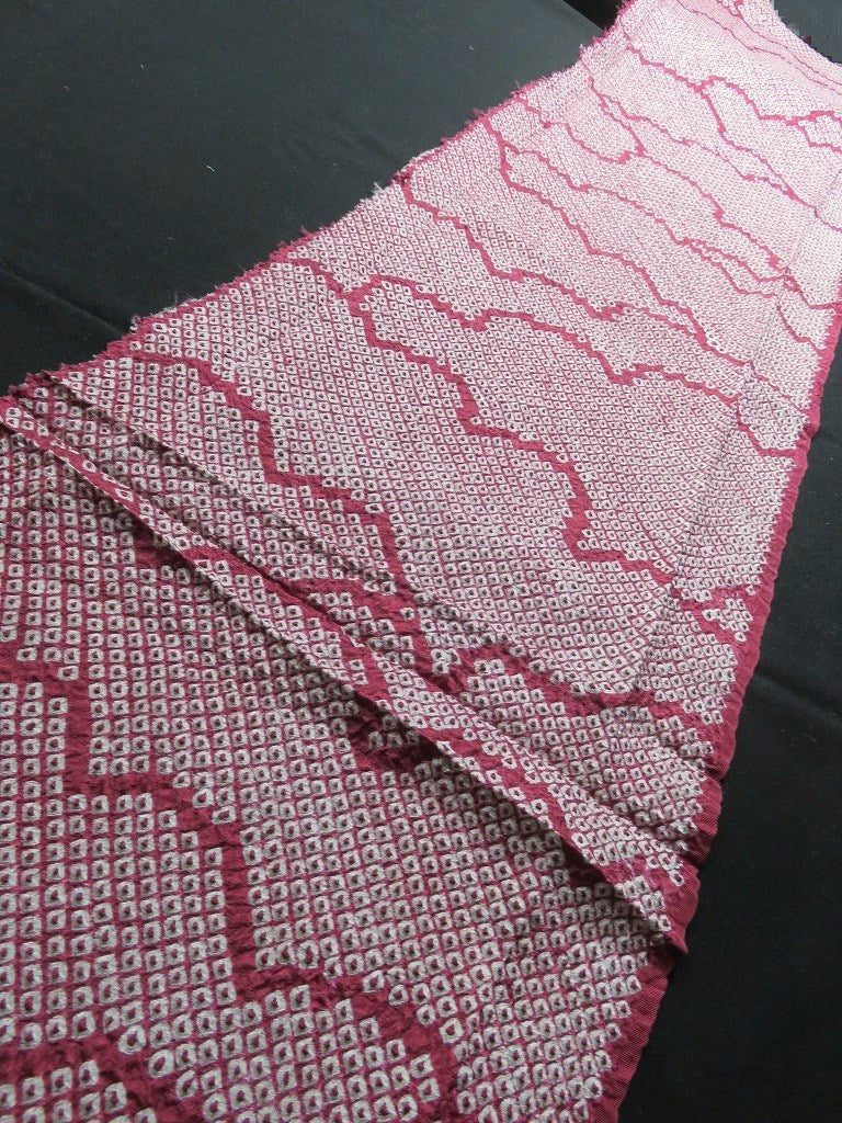 BCF#2869 Silk Kimono Fabric Vintage(1950-1980) Shibori Pale Red 110cm (43.3in)