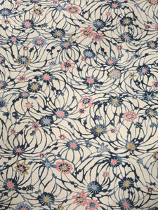 MKF#217 Silk Kimono Fabric Vintage(1950-1980) Flower Cream white 61.0x13.0in(155x33cm)