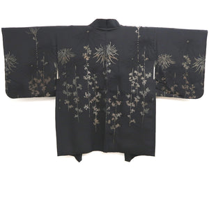 Haori Jacket Vintage(1950-1980) Black Gold Chrysanthemum Silk #9533H2
