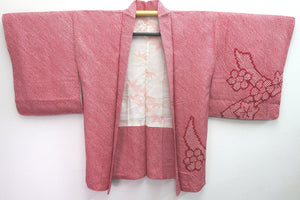 Haori Jacket Vintage(1950-1980) Red Pink Full Shibori Nejiri-Ume Momiji Silk #8287C1