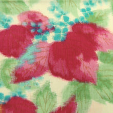 Load image into Gallery viewer, KK1370B7 Silk Kimono Fabric Vintage(1920-1950) Meisen Leaves Pale Yellow Green Magenta 65.4x12.2in(166x31cm)
