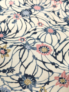 MKF#217 Silk Kimono Fabric Vintage(1950-1980) Flower Cream white 61.0x13.0in(155x33cm)