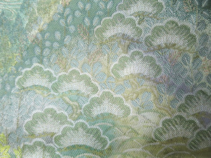 Fukuro Obi Gold Plum blossom Chrysanthemum Pine Tree Silk BB9W1