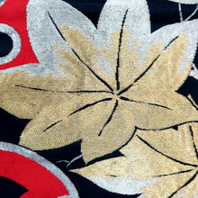 Load image into Gallery viewer, Fukuro Obi Vintage(1950-1980) Black Gold Red Maple Leaf Silk BB210V2
