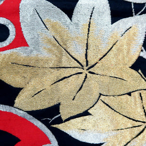 Fukuro Obi Vintage(1950-1980) Black Gold Red Maple Leaf Silk BB210V2