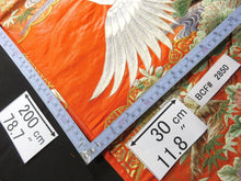 Load image into Gallery viewer, BCF#2850 Silk Kimono Fabric Vintage(1950-1980) Embroidery Crane Birds Vermillion 200cm (78.7in)

