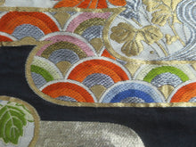 Load image into Gallery viewer, Fukuro Obi Vintage(1950-1980) Black Gold Peony Chrysanthemum Silk BB93W6
