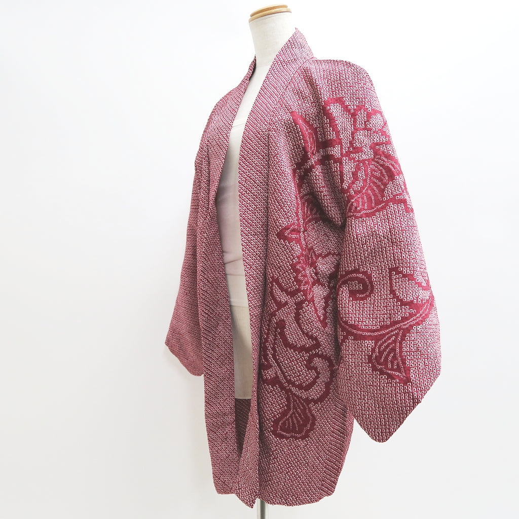 Haori Jacket Vintage(1950-1980) Wine red Full Shibori Flower Silk #9437G3
