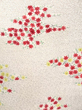 Load image into Gallery viewer, MKF#112 Silk Kimono Fabric Vintage(1950-1980) Maple Leaf Rinzu Cream white 59.1x13.0in(150x33cm)
