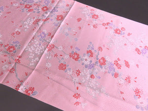 FF2612A Silk Kimono Fabric Vintage(1950-1980) Flower Pink 67.3x12.6in(171x32cm)