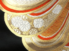 Load image into Gallery viewer, Fukuro Obi Vintage(1950-1980) Black Gold Chrysanthemum Silk BB112W7
