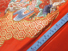 Load image into Gallery viewer, BCF#2850 Silk Kimono Fabric Vintage(1950-1980) Embroidery Crane Birds Vermillion 200cm (78.7in)
