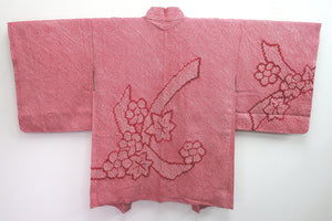 Haori Jacket Vintage(1950-1980) Red Pink Full Shibori Nejiri-Ume Momiji Silk #8287C1