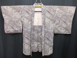 Haori Jacket Vintage(1950-1980) Gray Botanical Silk #7954M4