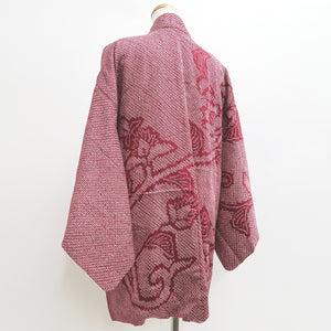Haori Jacket Vintage(1950-1980) Wine red Full Shibori Flower Silk #9437G3