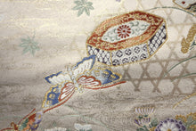 Load image into Gallery viewer, Fukuro Obi Gold White Butterfly Chrysanthemum Silk BB147W9
