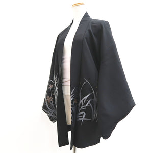 Haori Jacket Vintage(1950-1980) Black Silver Gold Narcissus Silk #9451G3