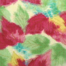 Load image into Gallery viewer, KK1370B7 Silk Kimono Fabric Vintage(1920-1950) Meisen Leaves Pale Yellow Green Magenta 65.4x12.2in(166x31cm)
