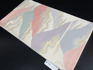 Fukuro Obi Vintage(1950-1980) Cream white Gold Mountain Cloud Landscape Silk BB113W7