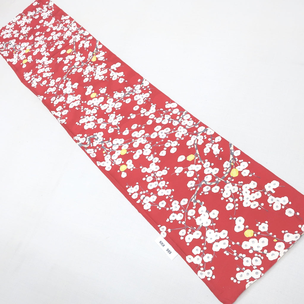 KK999B1 Silk Kimono Fabric Vintage(1950-1980) Plum blossom Rinzu Red 60.2x12.6in(153x32cm)