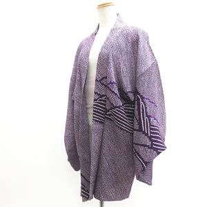 Haori Jacket Vintage(1950-1980) Purple Full Shibori Mountain Landscape Silk #9217E2