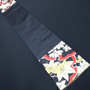 Fukuro Obi Vintage(1950-1980) Black Gold Red Maple Leaf Silk BB210V2