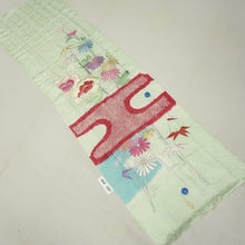 Load image into Gallery viewer, KK1297B6 Silk Kimono Fabric Vintage(1950-1980) Embroidery Kiku Light Green 50.4x13.4in(128x34cm)
