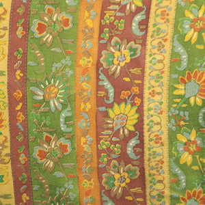 Haori Jacket Vintage(1950-1980) Brown Green Exotic Flowers Silk #8996C5
