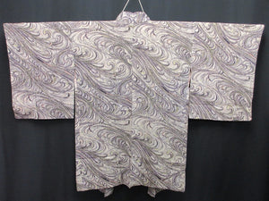 Haori Jacket Vintage(1950-1980) Gray Botanical Silk #7954M4