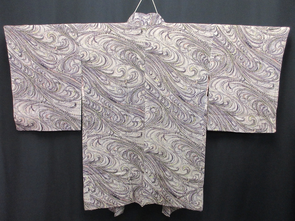 Haori Jacket Vintage(1950-1980) Gray Botanical Silk #7954M4