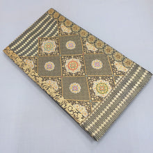 Load image into Gallery viewer, Fukuro Obi Vintage(1950-1980) Gold Black Flower Silk BB176V1
