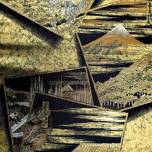 Load image into Gallery viewer, Fukuro Obi Vintage(1950-1980) Gold Black Hokusai Fugaku-Sanjurokkei Silk BB202V2
