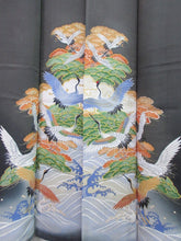 Load image into Gallery viewer, Tomesode Vintage(1920-1950) Black Crane Birds Silk #8124A4
