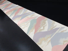 Load image into Gallery viewer, Fukuro Obi Vintage(1950-1980) Cream white Gold Mountain Cloud Landscape Silk BB113W7
