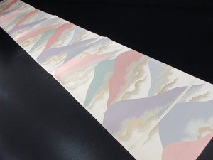 Fukuro Obi Vintage(1950-1980) Cream white Gold Mountain Cloud Landscape Silk BB113W7