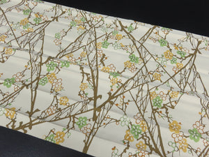 KK779A6 Silk Kimono Fabric Vintage(1950-1980) Plum Blossom Cream Yellow 70.9x11.8in(180x30cm)