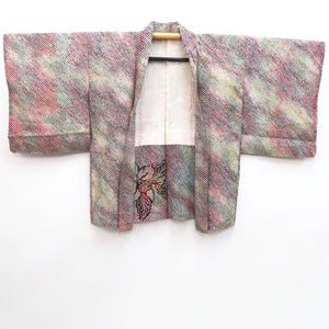 Haori Jacket Vintage(1950-1980) Red Green Yellow Shibori Cattleya Silk #9520H1