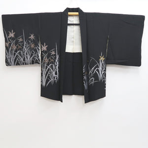 Haori Jacket Vintage(1950-1980) Black Silver Gold Narcissus Silk #9451G3