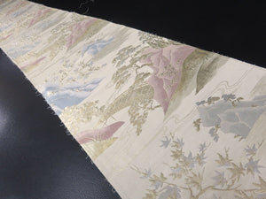 BB8218AA Silk Obi Fabric Vintage(1950-1980) Landscape Beige Gold 100.0x11.8in(254x30cm)