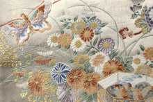 Load image into Gallery viewer, Fukuro Obi Gold White Butterfly Chrysanthemum Silk BB147W9
