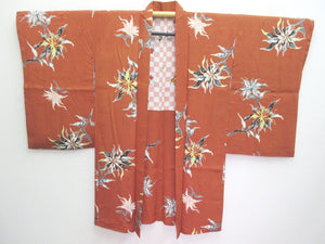 Haori Jacket Vintage(1920-1950) Brown Chrysanthemum Sayagata Long Silk #8031N3
